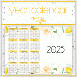 Lemon and roses Year calendar 2025