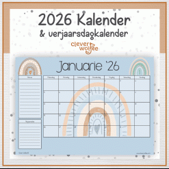 Boho reënboog kalender 2026