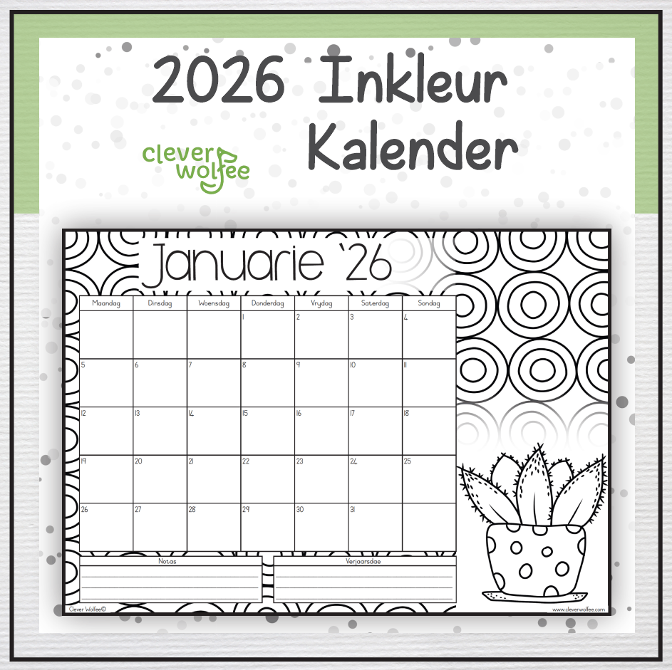 Inkleurkalender 2026 - Vetplante