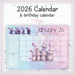 Purple bunnies calendar 2026