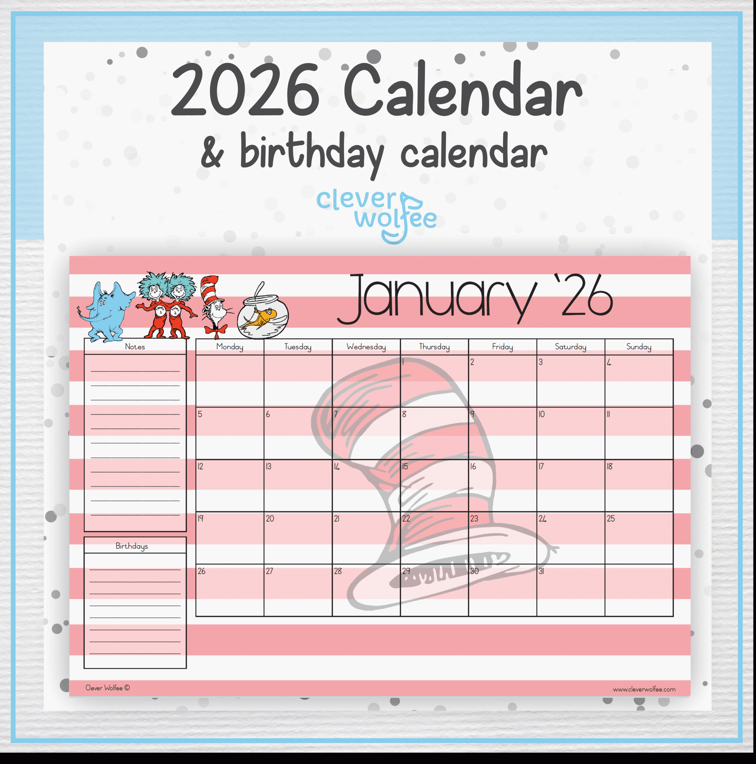 Cat in the Hat calendar 2026