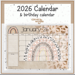 Leopard and rainbow calendar 2026